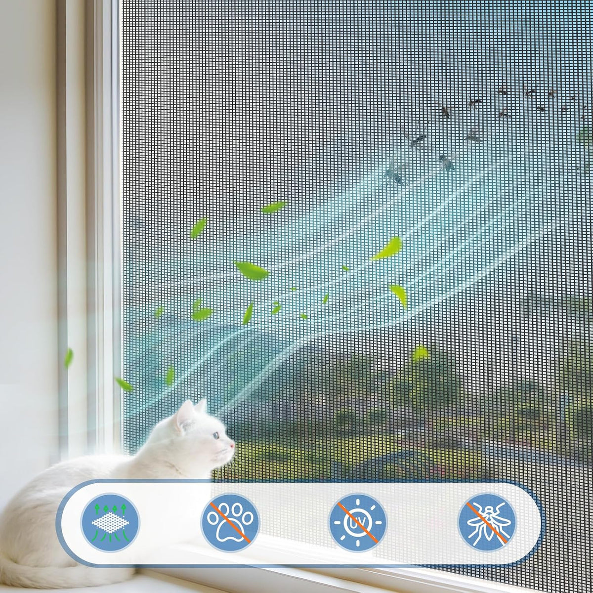Heavy-Duty Window Screen Mesh, Screen Replacement for Windows & Doors, 48"W x 99"L