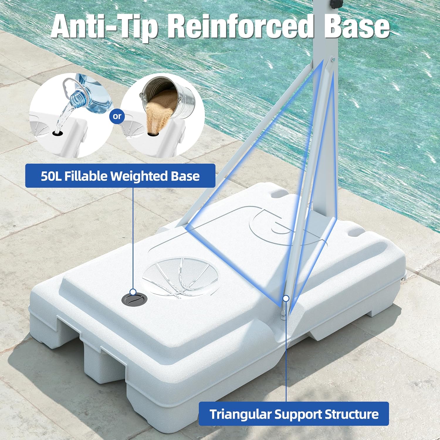 Pool Basketball Hoop with 32'' Shatterproof Backboard & 50L Base | 3-4FT Height Adjustable, Basketball Gaol for