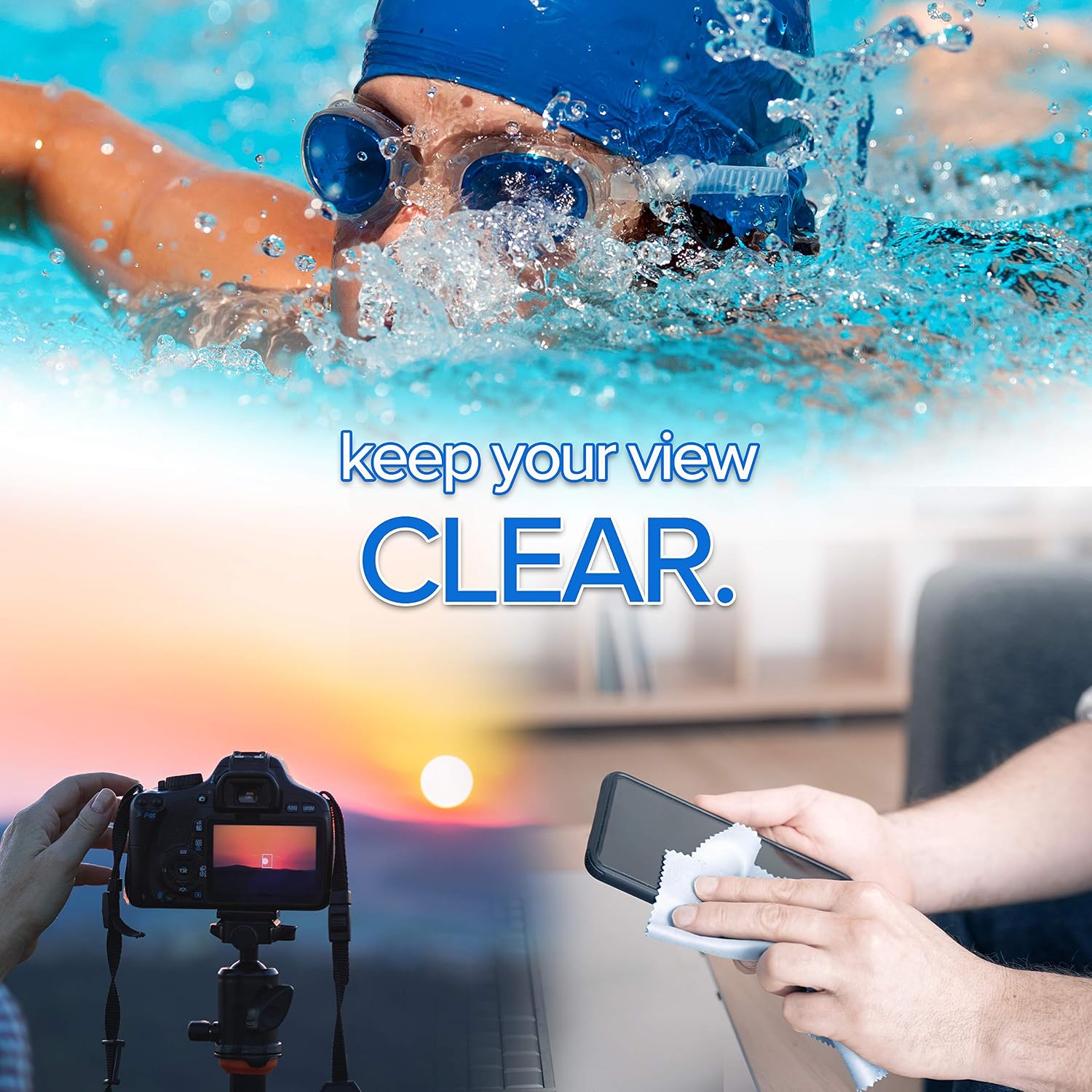 Gel Lens Cleaner Kit - (2) 2oz Eye Glasses Cleaner Gel Spray + (2) Microfiber Cleaning Cloths | Safe for AR Coated &