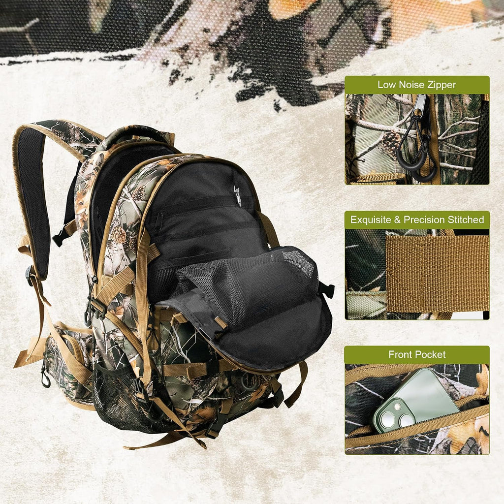 Hunting Backpack,30L Camo Daypack for Deer Bowhunting | Waterproof,600D Fabric,Hunting Gear,Rain Cover,Large