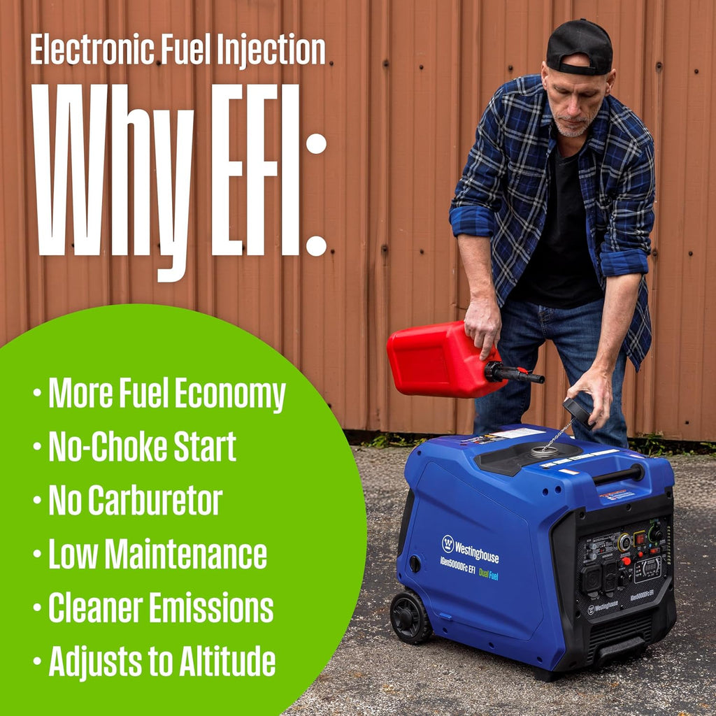 5000 Peak Watt Super Quiet Dual Fuel Portable Inverter EFI Generator, Remote Electric Start, Gas & Propane Powered