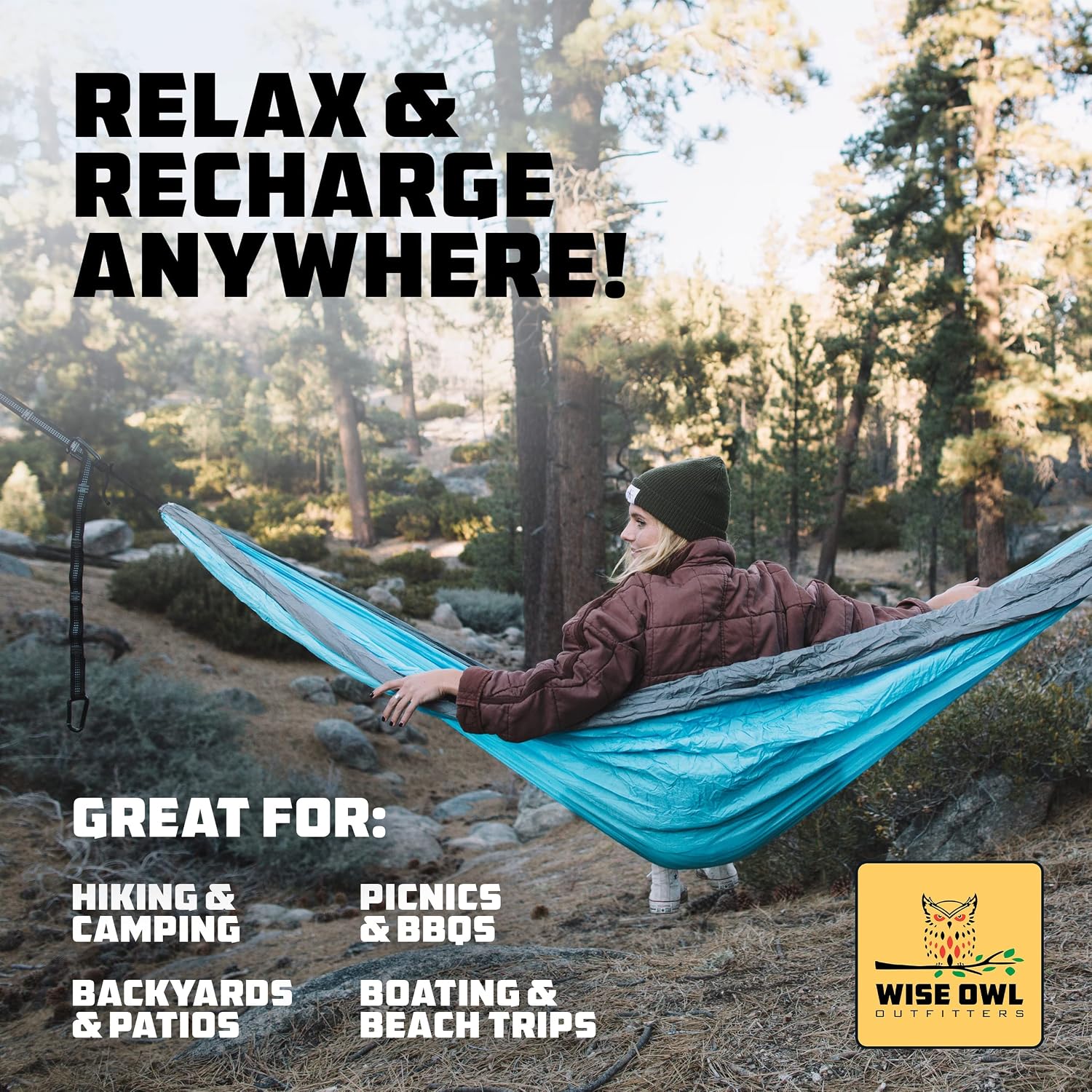 Camping Hammock – up to 500lbs Portable Hammock with Tree Straps - Travel, Backpacking, Hiking, Outdoors Camping Gear