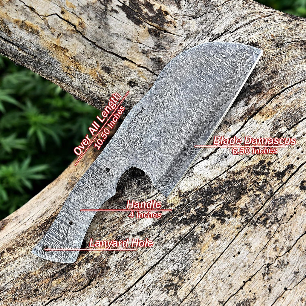 Damascus Knife Making Kit - DIY Handmade Knife Set Includes Meat Cleaver Blank, Steel Blade, Pins, Handle Scales and