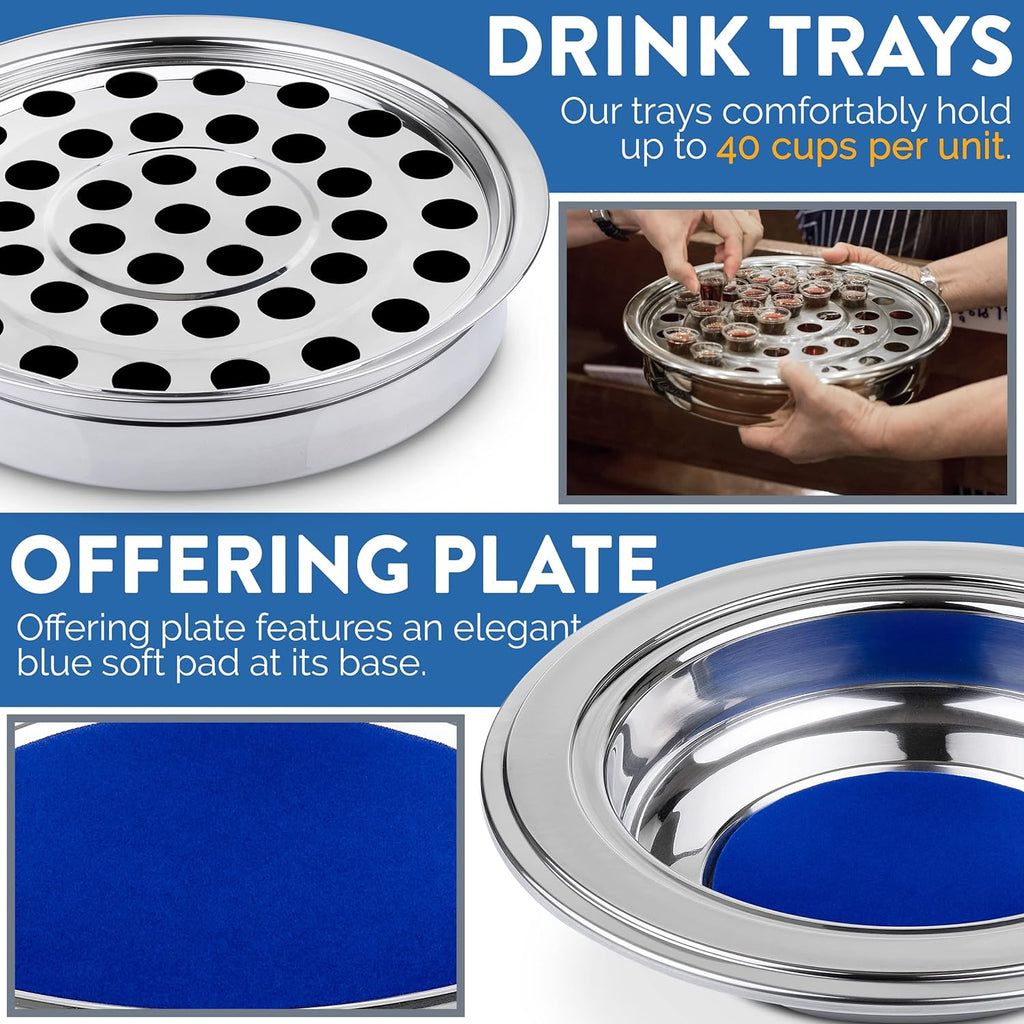 (Cup Tray) Silver Premium Communion Trays for Churches | Stainless Steel Communion Set, Supplies | 40 Cup Tray |