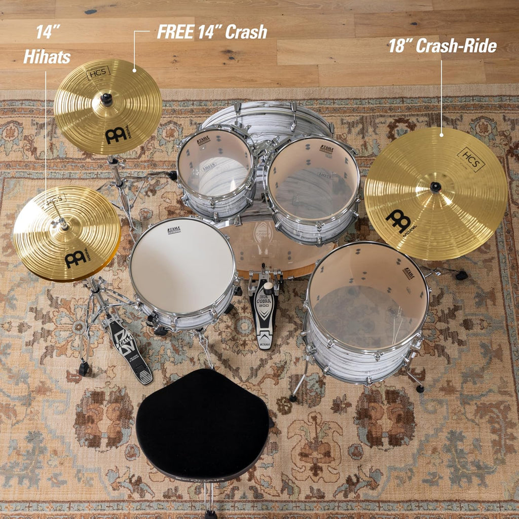 Meinl Cymbal Set Box Pack with 14” Hihats, 18” Crash/Ride, Plus a FREE 14” Crash – HCS Traditional Finish Brass –