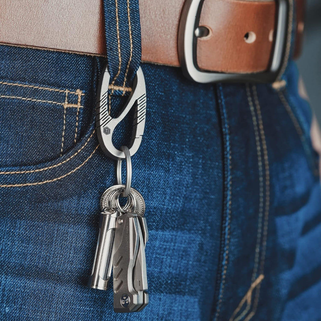 Titanium Carabiner Clip with Dual Gate Quick Release | Key Ring Organizer, Lightweight Titanium Material, Compact