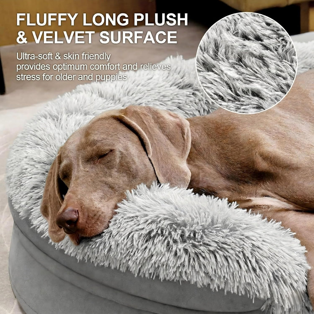 Fluffy Calming Orthopedic Dog Beds for Large & Extra Large Dogs, Supportive Dog Sofa Bed with 3.7 inch 28D Egg-Crate