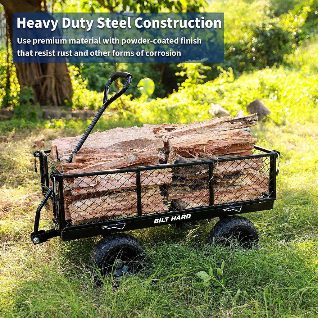 10" Flat Free Tires Heavy Duty Garden Cart with 180° Rotating Handle and Removable Sides, 4 Cu.Ft 880 lbs Capacity