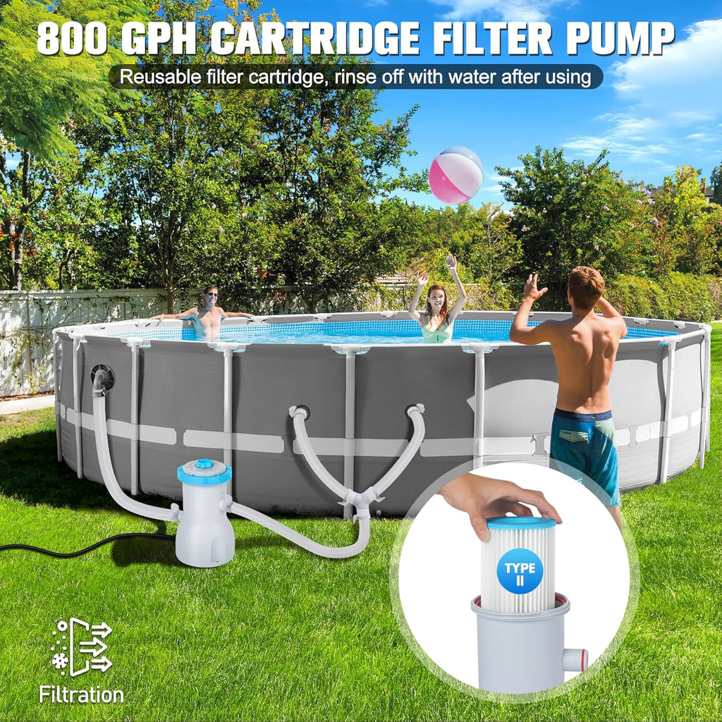 800 GPH Above Ground Pool Filter Pump, Energy-Saving Pool Cartridge Filter Pump | Dual Action: Accelerate Water Flow