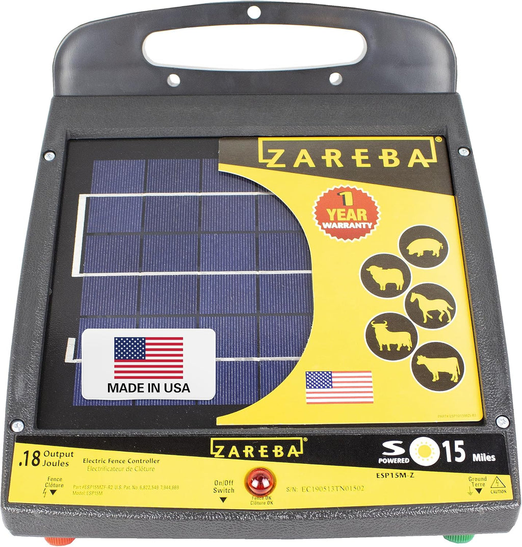 Solar Powered Low Impedance Electric Fence Charger, 15 Mile Solar Powered Electric Fence Energizer, Contain Animals