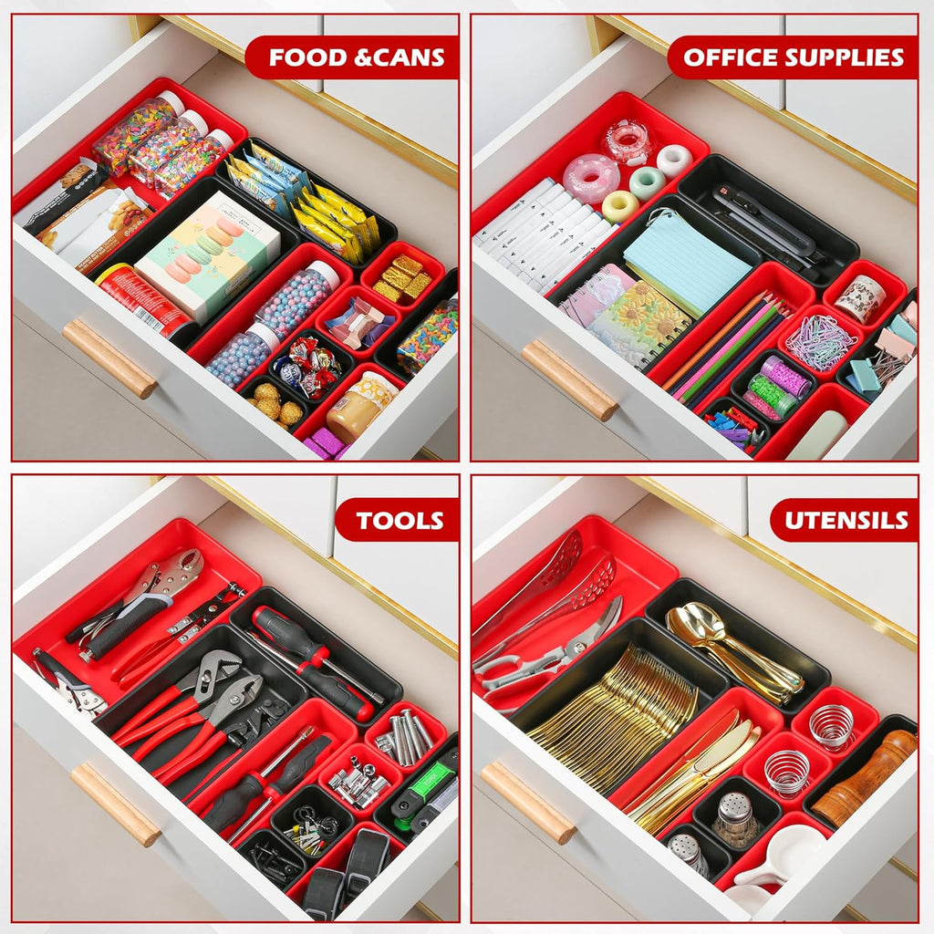46Pcs & 5 Sizes Tool Box Organizer Tray Set with 15Lb Magnetic Pickup Pen,Drawer Organizer Bin, Garage Organization