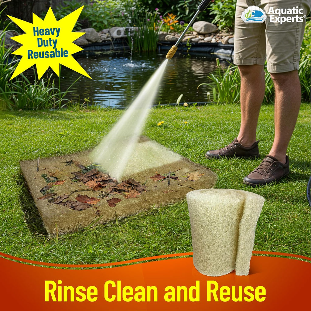 Cream COARSE Pond Filter Pad - 2 inch Thick - Bulk Roll Water Garden Filter Pond Media - Made in USA, (12" x 36")