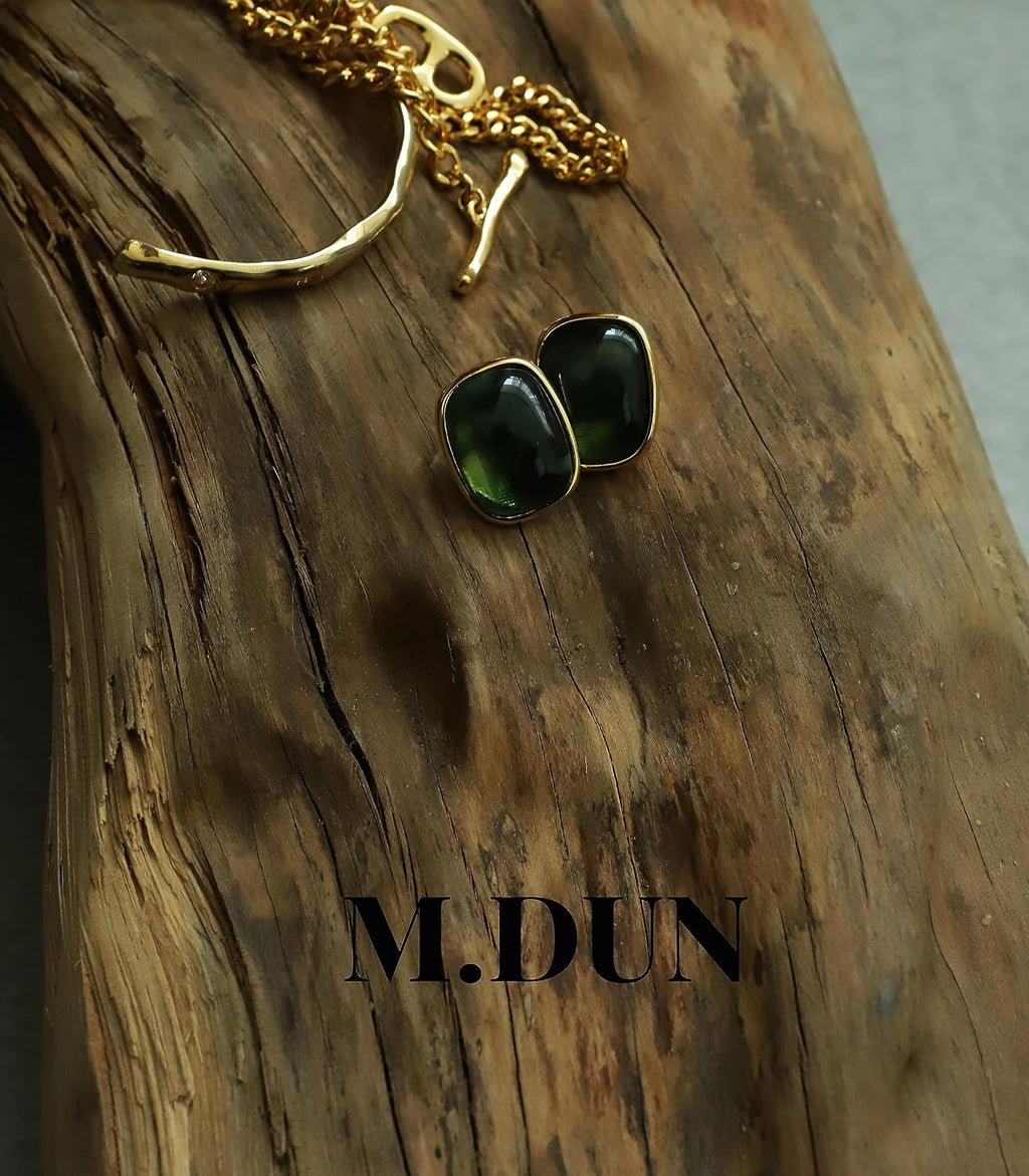 Round Edges Rectangle Shape Studs Earring. Abalone Amber Turquoise Resin Stone Design, 18k Real Gold Plated Bezel