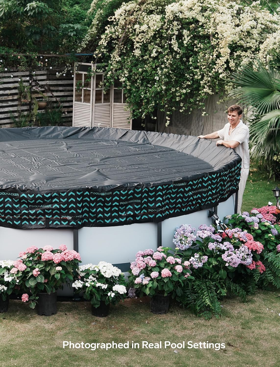 16 FT Round Pool Cover 420D Swimming Pool Cover for Above Ground Pools, Solar Pool Cover with Steel Cable & Pulley