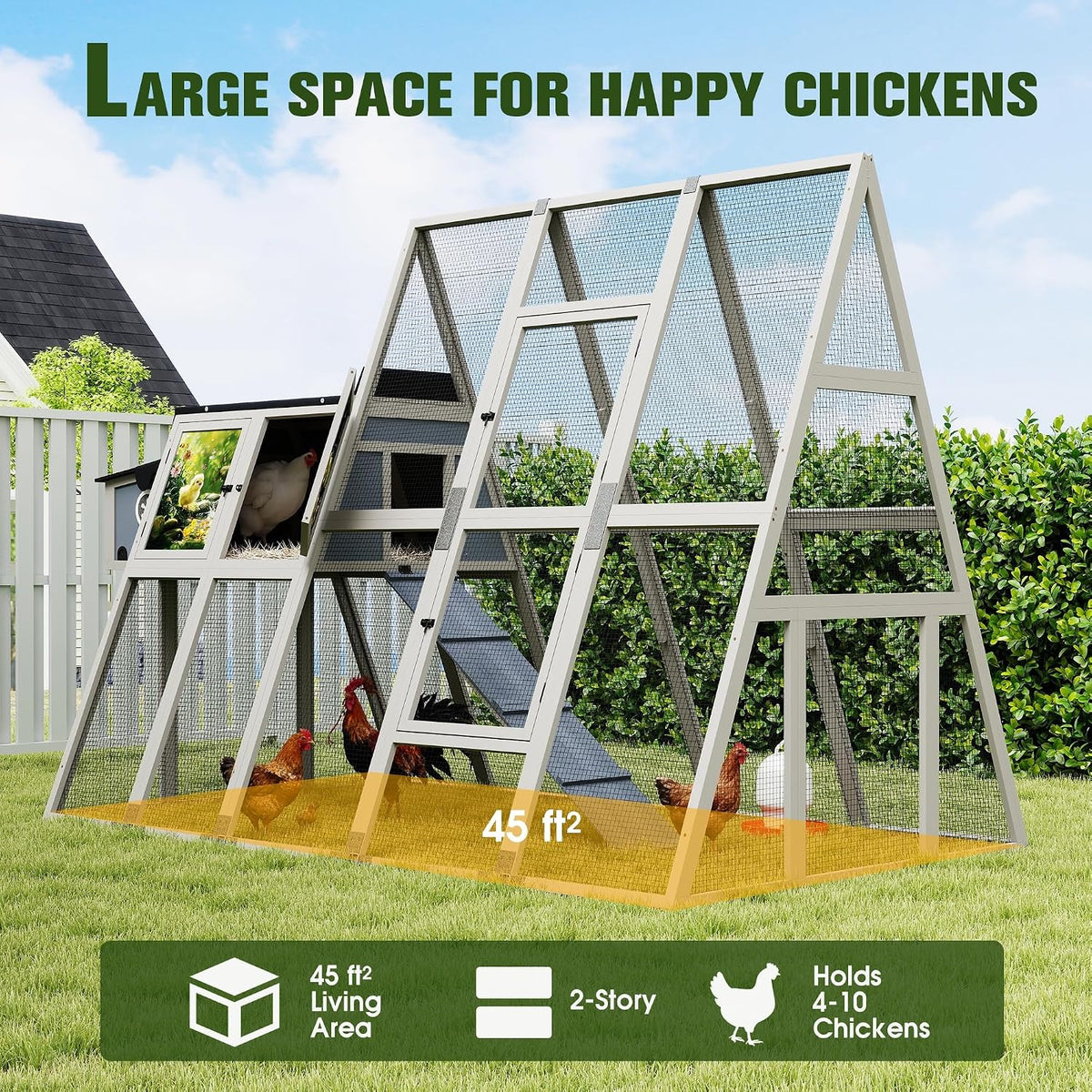 Chicken Coop Run 114" Large Walk-in Hen House with Nesting Box