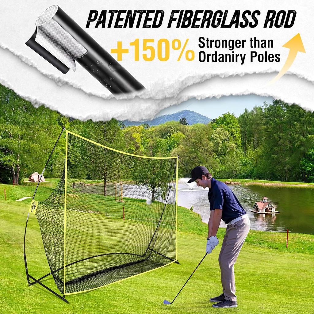 Golf Net, 10x7ft Golf Practice Net with Noise Reduce Silk Target Driving Real Balls, Hitting Nets for Backyard