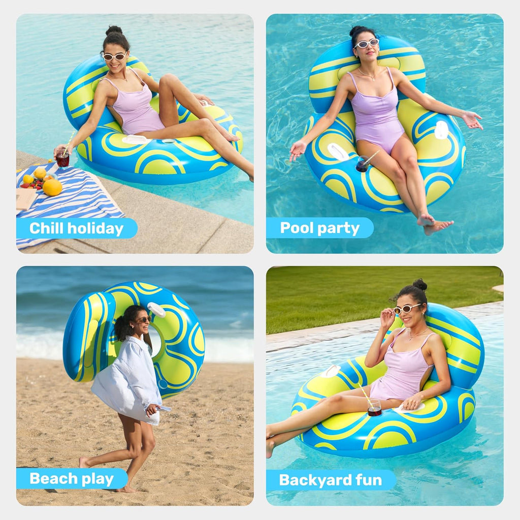 Inflatable Pool Float Lounger - River Tube Floating Chair Sofa with Big Backrest, Blow Up Floaties Lake Raft Lounge