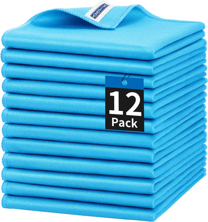 Microfiber Glass Cleaning Cloth, 12 Pack Window Glass Cleaning Rags, Reusable Lint-Free Streak Free Polishing Cloth