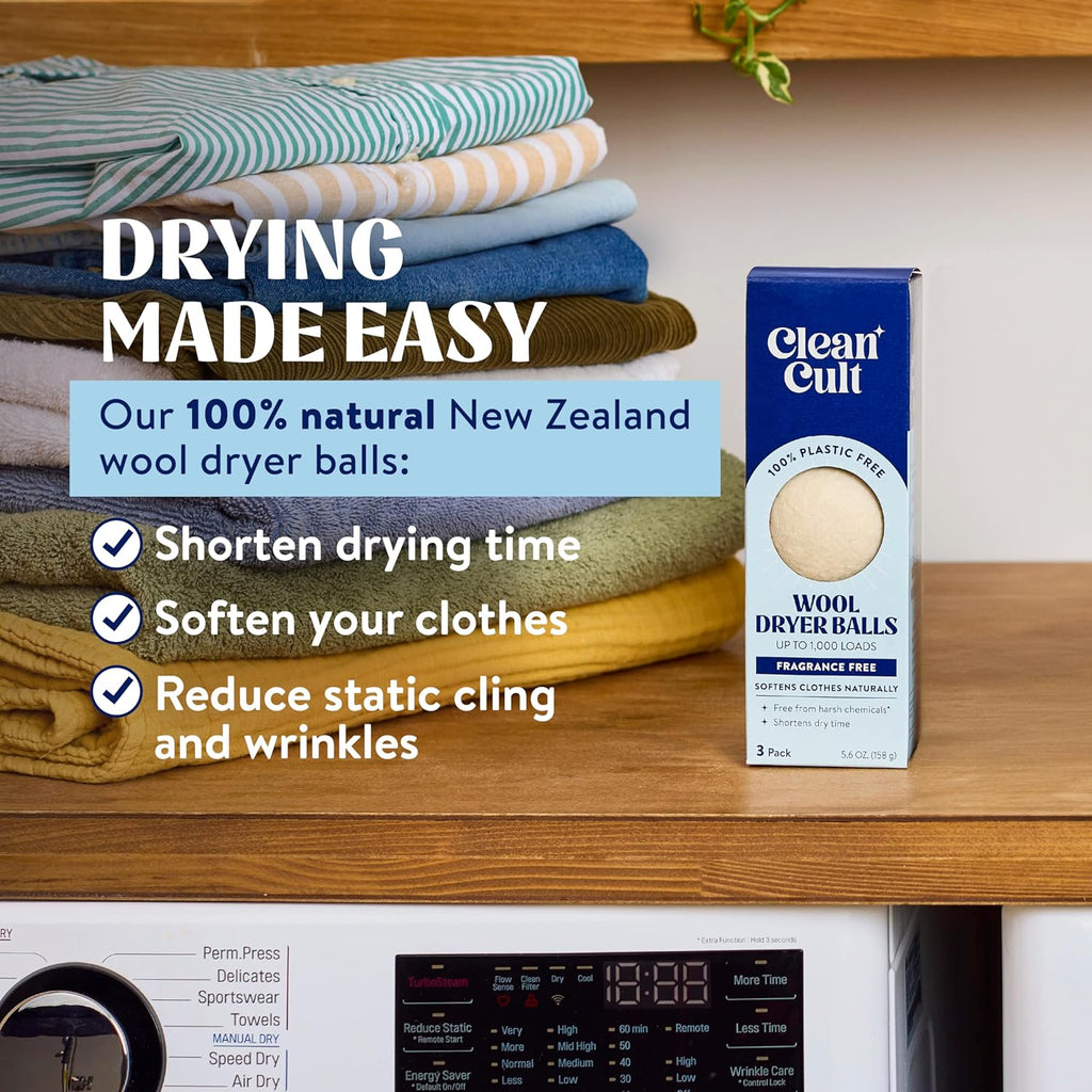 Wool Dryer Balls (3 Count) - Made from 100% New Zealand Wool - Biodegradable Dryer Balls - Shorten Dry Times, Soften