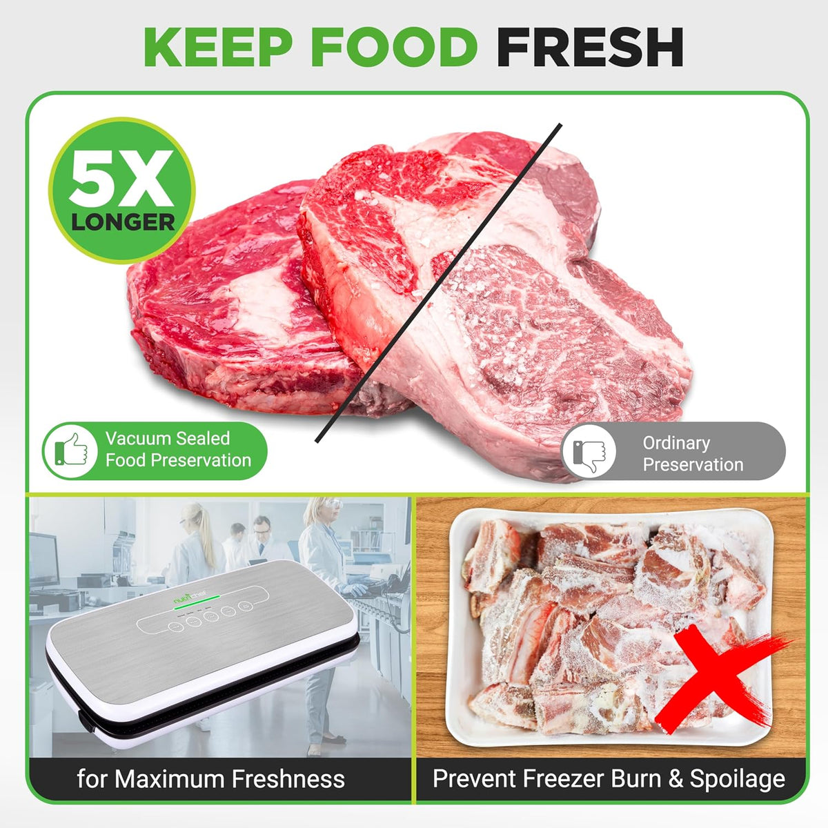 Vacuum Sealer Bags for Food 8” x 50’ & 11" x 50' (2 Rolls, 100’ Total) – Works with All Sealers, BPA-Free