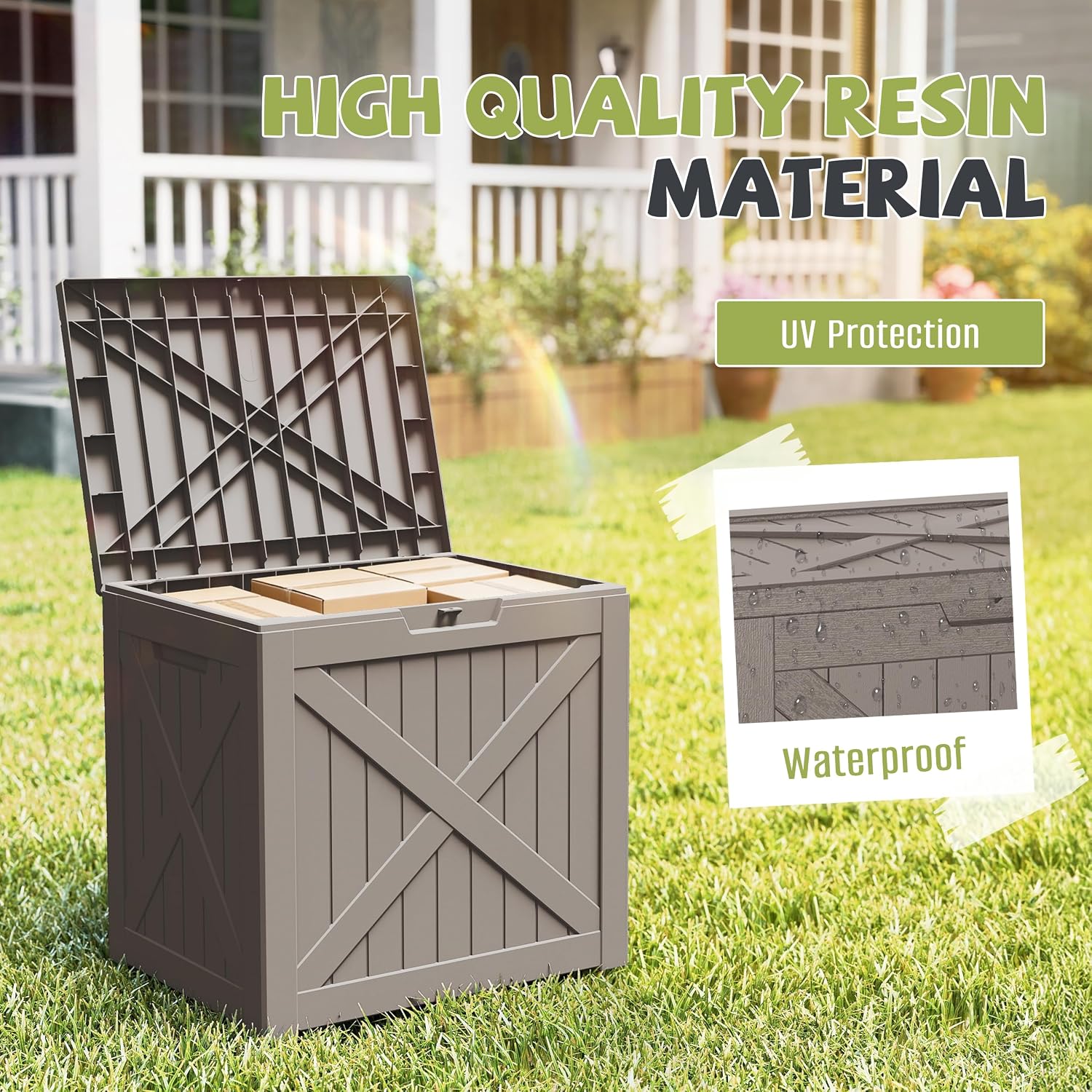 45Gal Lockable Package Delivery Box Waterproof Outdoor Storage Box | Compact resin parcel drop box for porch
