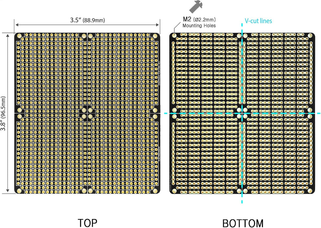 ElectroCookie PCB Prototype Board, Snappable Strip Board with Power Rails for Electronics Projects Compatible for DIY Arduino Soldering Projects, Gold-Plated, 3.8"x3.5" (2 Pack, Matte Black)