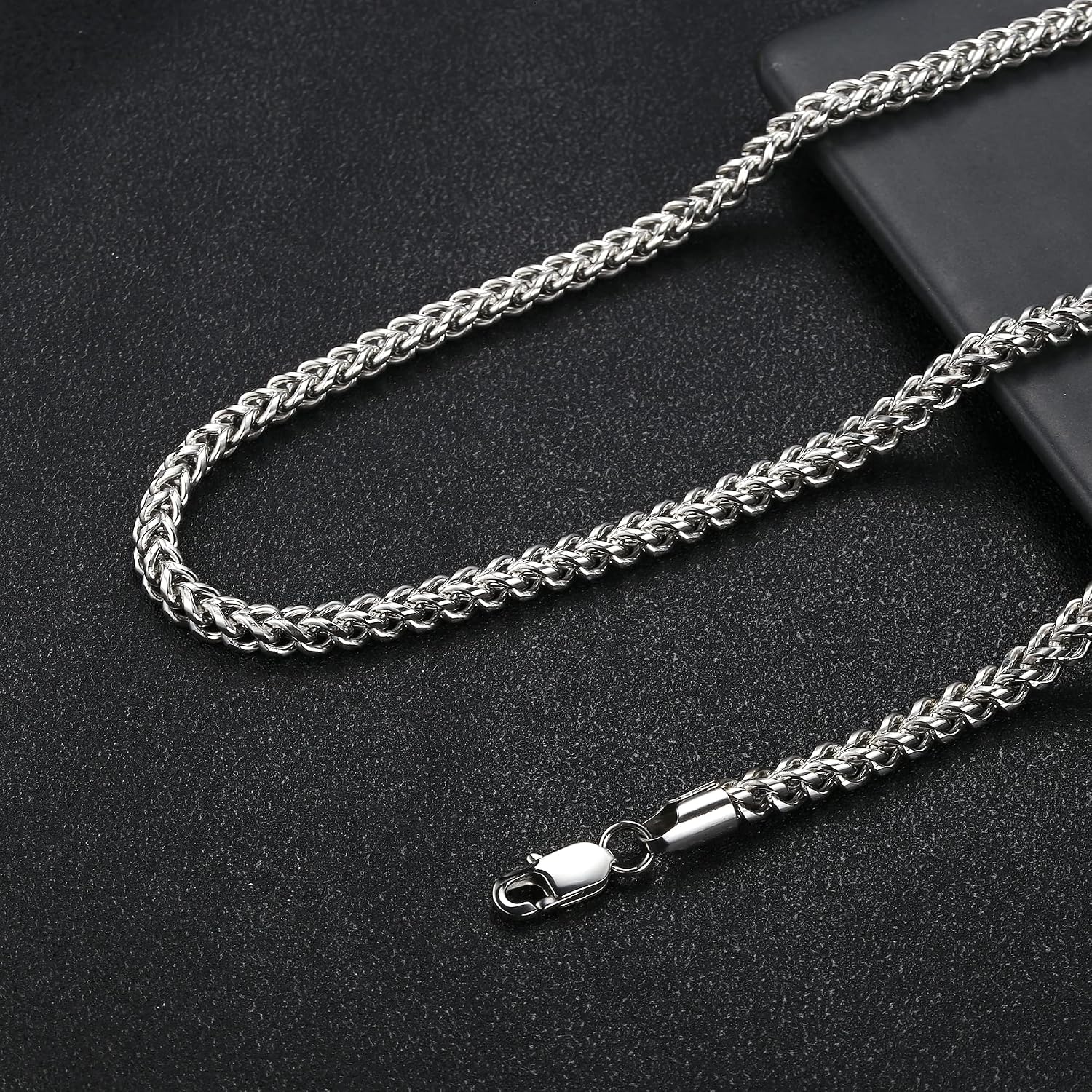 Stainless Steel Wheat Chain Necklace for Men Necklace Bracelet Jewelry Set 5mm in Width, 22" 8.5"