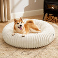 ComfyFleece Donut Large Dog Bed - Washable Faux Fur with Corduroy Fleece & Anti Slip Bottom, Round Pet Bed with