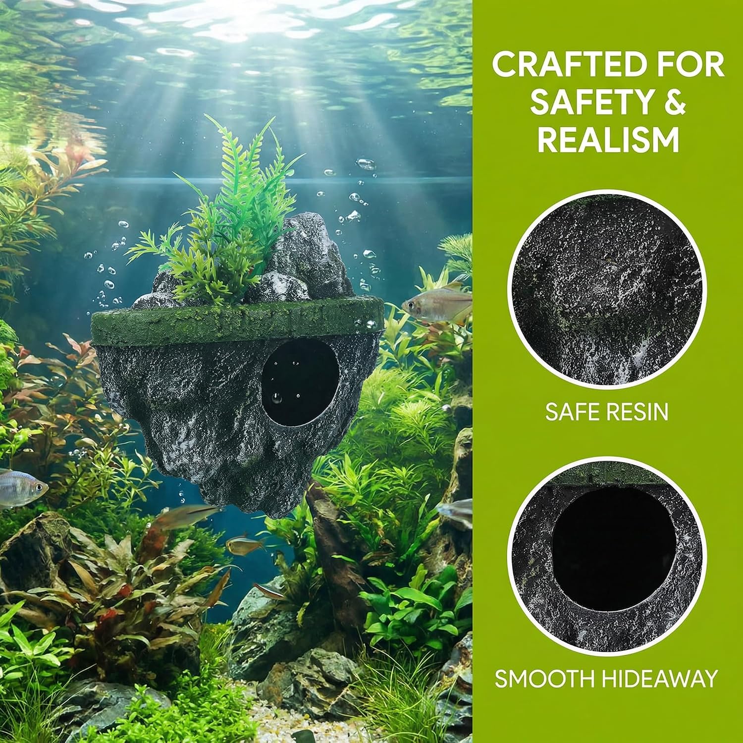 Floating Aquarium Decor, Fish Tank Decorated Rock for Betta Fish Guppies Goldfish Shrimps Hermit Crabs Realistic Rock