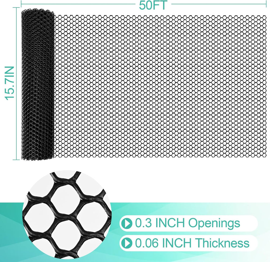 Plastic Mesh Fence Sheet 15.7IN x 50FT - 0.3IN Opening Plastic Chicken Wire Netting Roll Durable for Dogs, Poultry