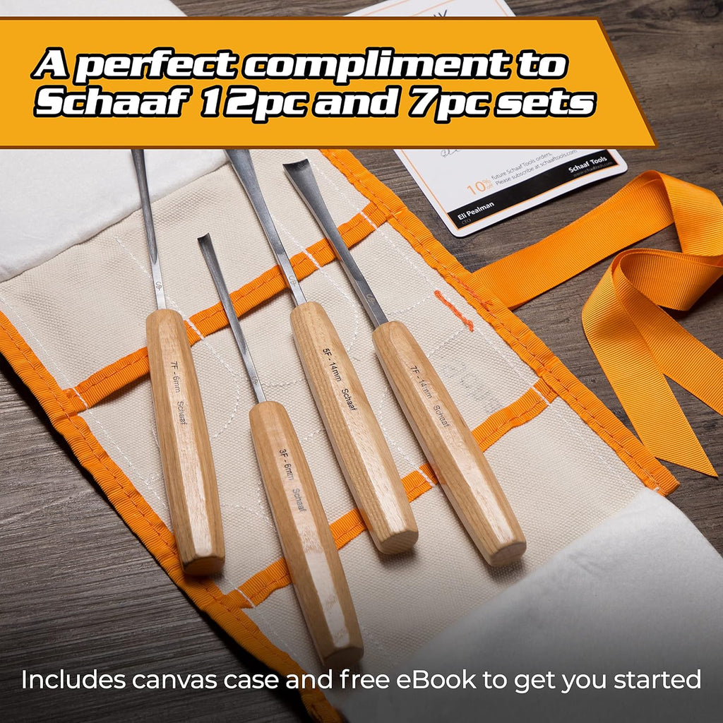 4-pc Wood Chisel Set, Fishtail Gouges, Cr-V 60 | Detail carving chisels for sculpture and relief carving, ergonomic