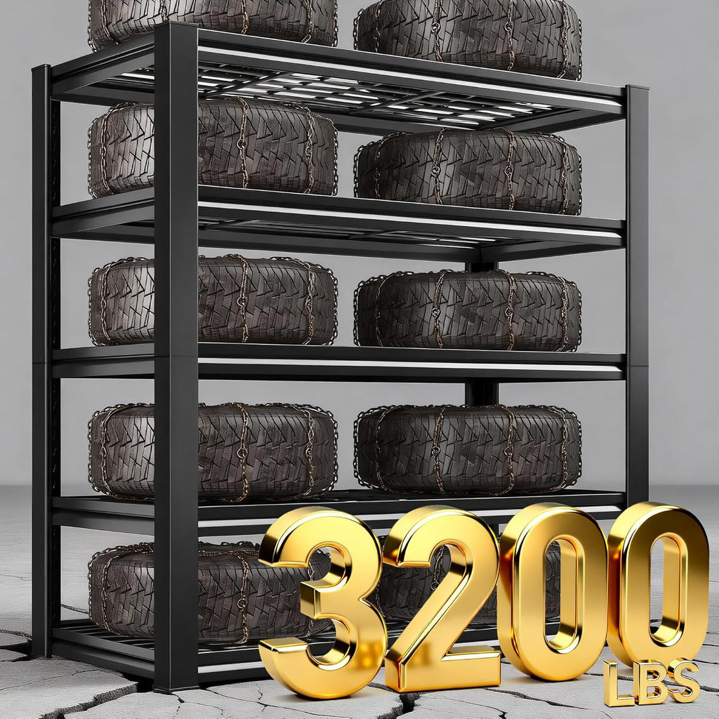 Garage Shelving 3200LBS, 5-Tier Storage Shelves, Adjustable Industrial Metal Shelving Unit for Garage, Basement