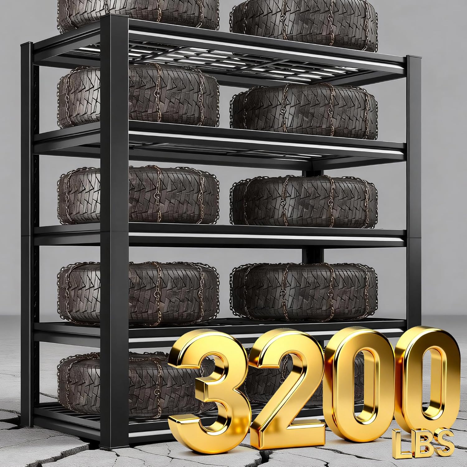 Garage Shelving 3200LBS, 5-Tier Storage Shelves, Adjustable Industrial Metal Shelving Unit for Garage, Basement