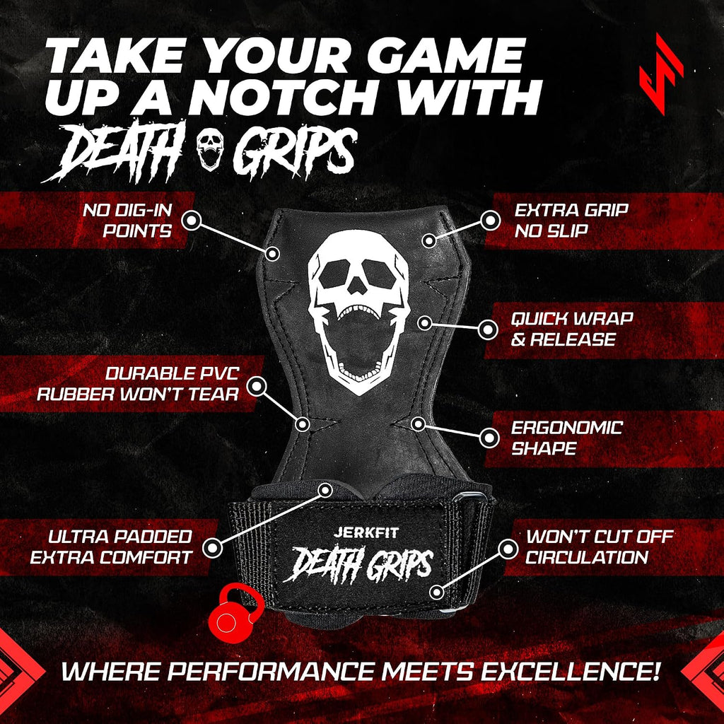 Death Grips Premium Lifting Straps - Car Tire Grade Rubber PVC Wrist Straps for Shrugs, Pull Ups & Deadlifts with