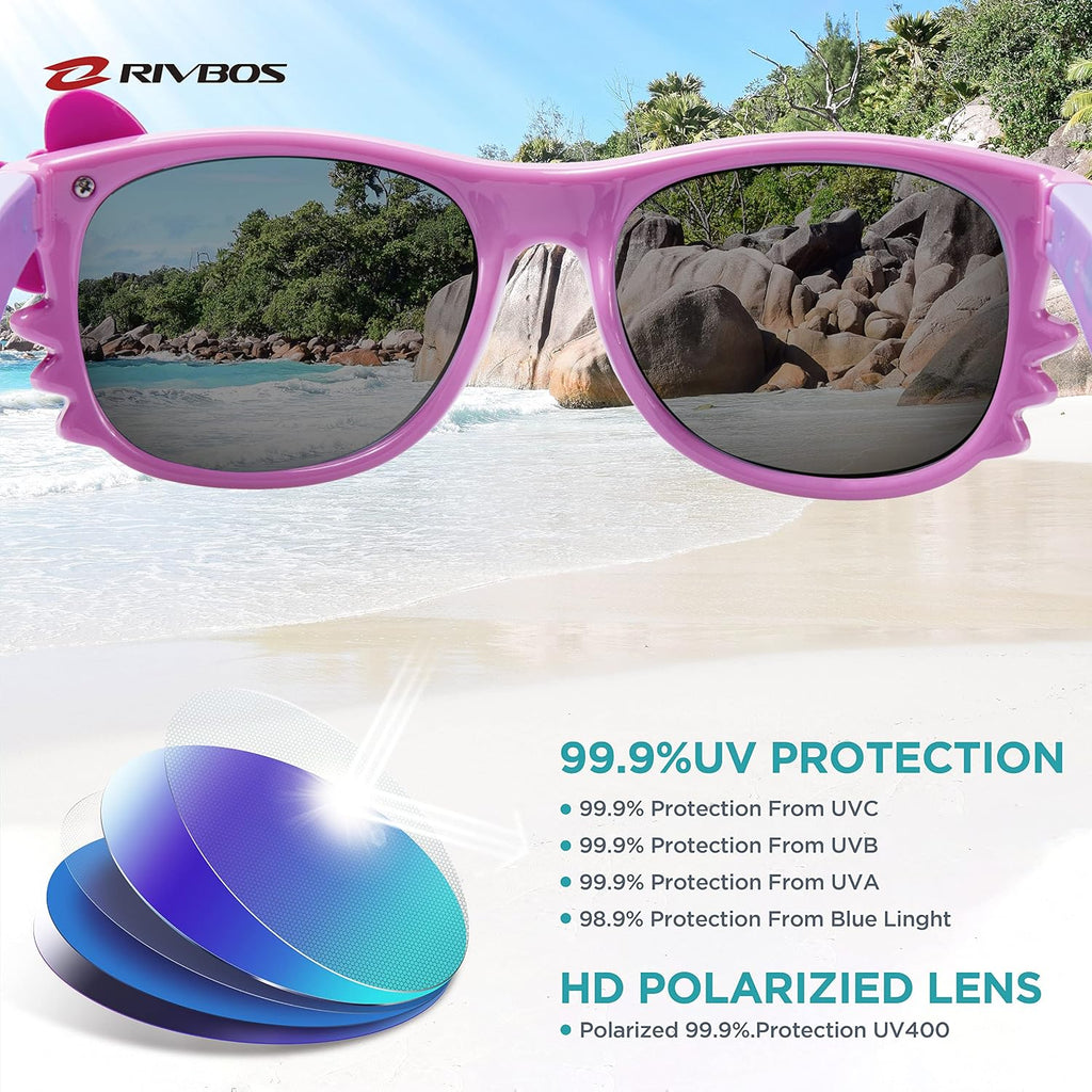 Kids Sunglasses for Girls Boys with Strap Polarized UV Protection Flexible Rubber Shades RBK002