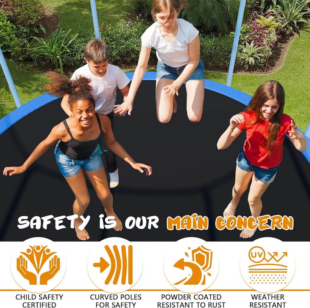 Trampoline Outdoor 12FT 14FT with Enclosure and Ladder, ASTM Approved Recreational Trampoline for Kids and Adults