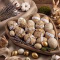 12 Pcs Farmhouse Burlap Easter Egg Ornaments Rustic Linen Rope Hanging Easter Eggs with Lace Wooden Button, Handmade