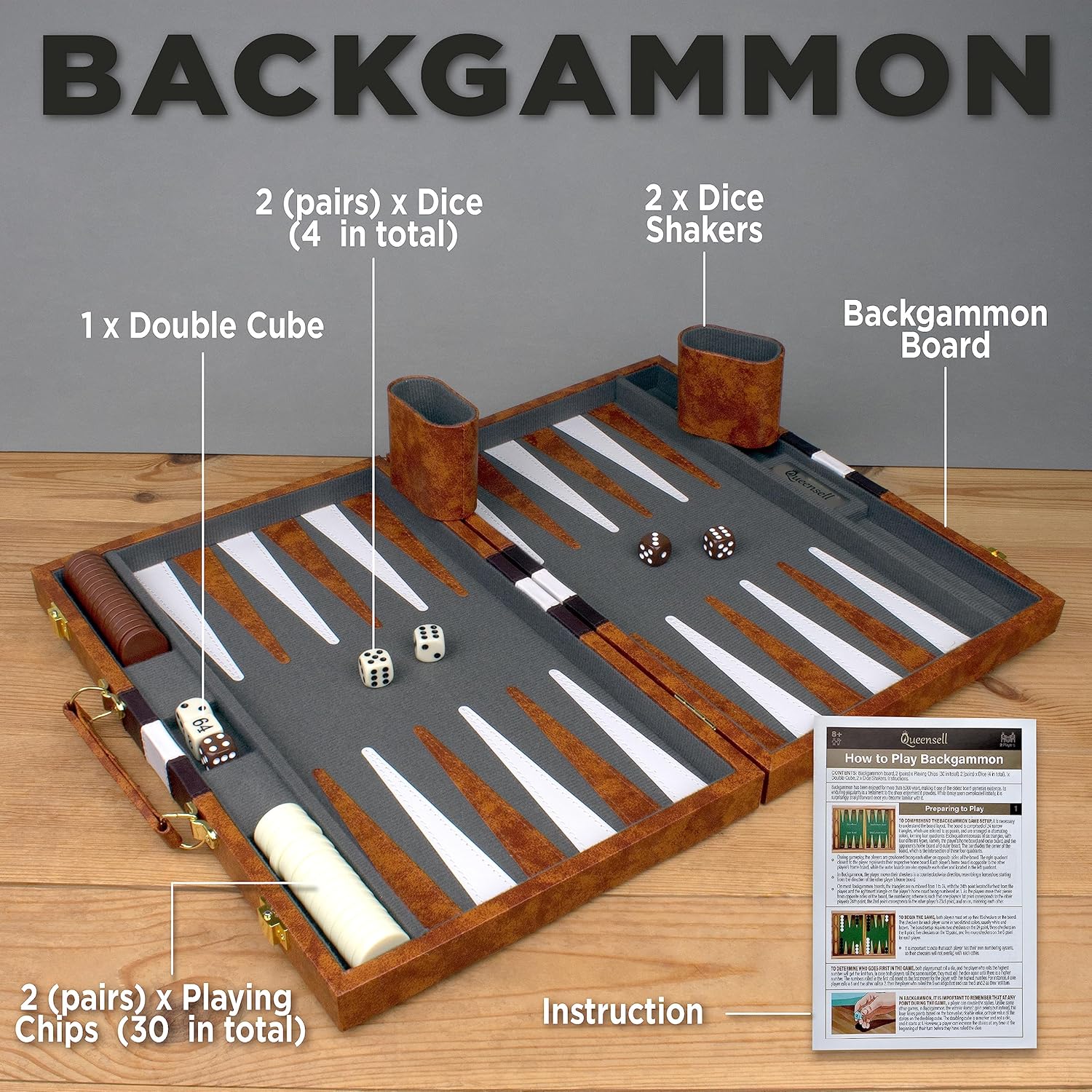 Large Backgammon Sets for Adults - Classic Board Games for 2 Players Adults and Kids - Premium Backgammon Set 15 inch