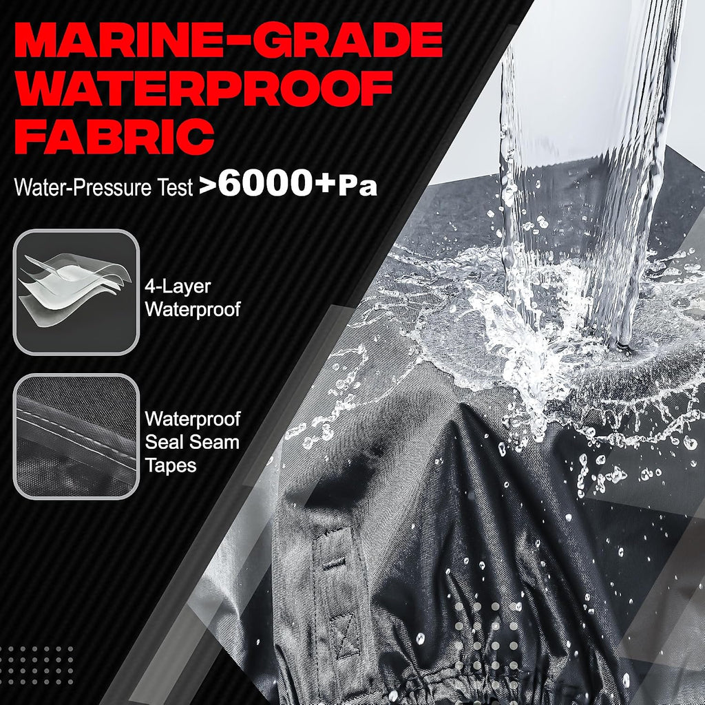 Boat Covers 16-18ft 1200D Waterproof Heavy Duty Marine Tarp Black Bass Boat Cover, Fits V-Hull, Tri-Hull, Runabout &