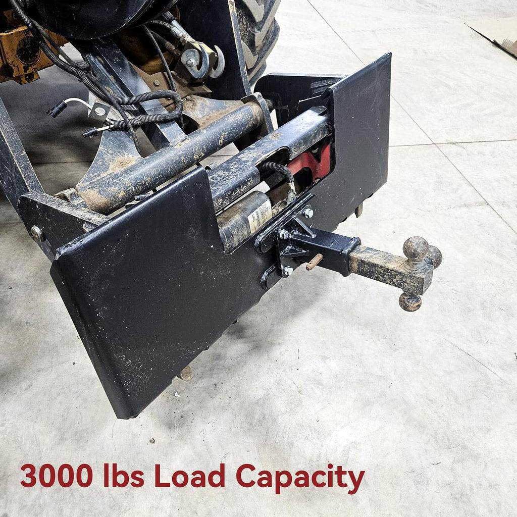 3/8" Skid Steer Mount Plate with 2" Removable Receiver, Black | Heavy Duty 3/8" Steel Skid Steer Mount Plate with 2"