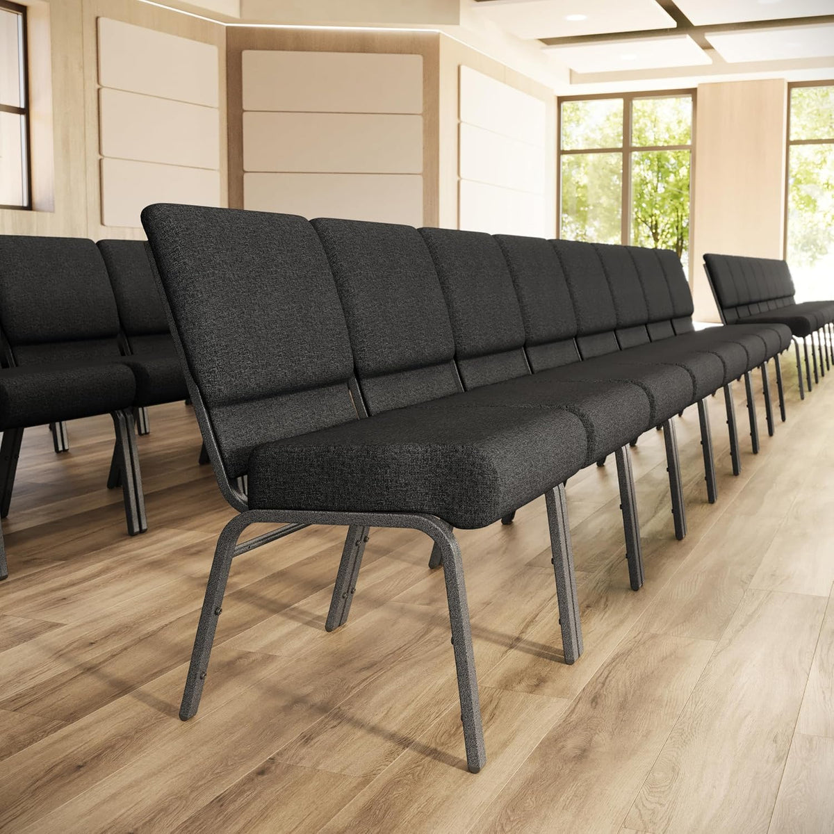 4 Pack HERCULES Series 21''W Church Chair in Dark Gray Fabric - Silver Vein Frame