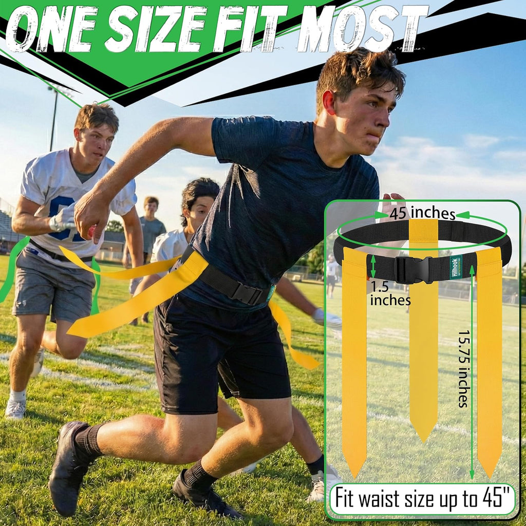 14-Player Flag Football Belts with 42 Flags For Kids, Youth & Adult | Two-Color, One Size Fits All, Quick-Release