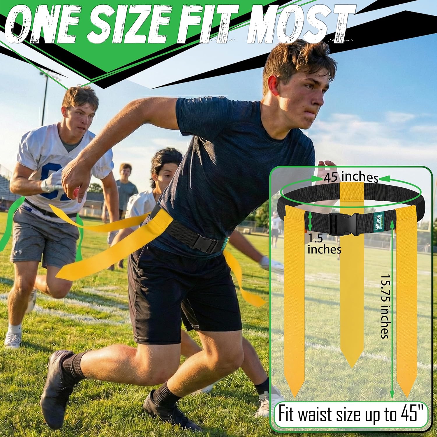 14-Player Flag Football Belts with 42 Flags For Kids, Youth & Adult | Two-Color, One Size Fits All, Quick-Release