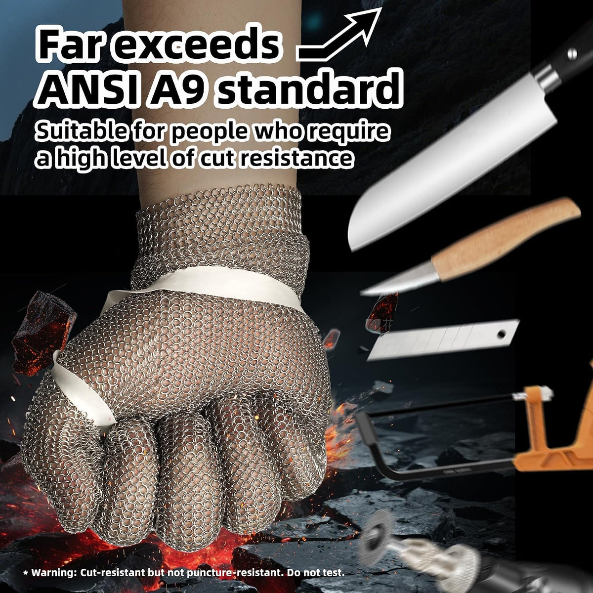A9 Cut Resistant Metal Mesh Chainmail Glove, PM5201, 1 Pack, M