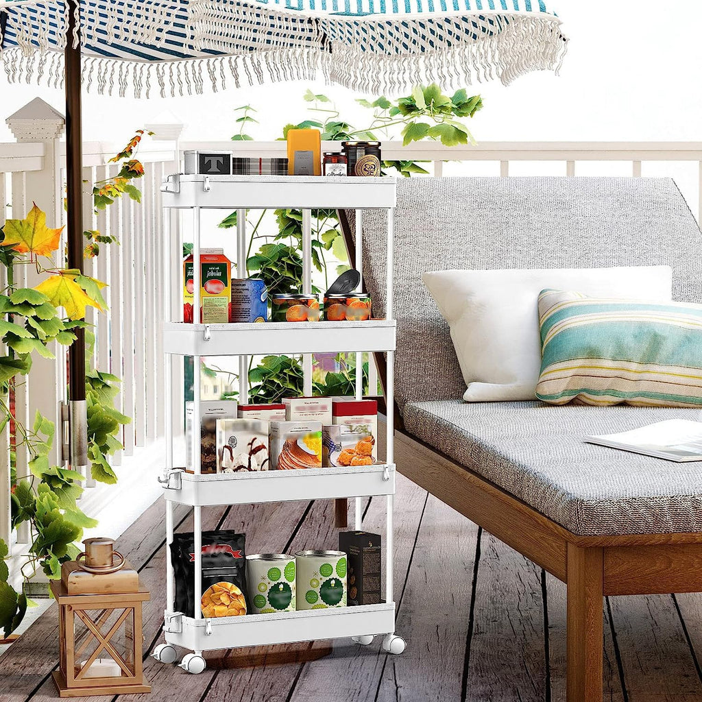 Slim Rolling Storage Cart 4 Tier Bathroom Organizer Mobile Shelving Unit Utility Cart Tower Rack for Kitchen Laundry