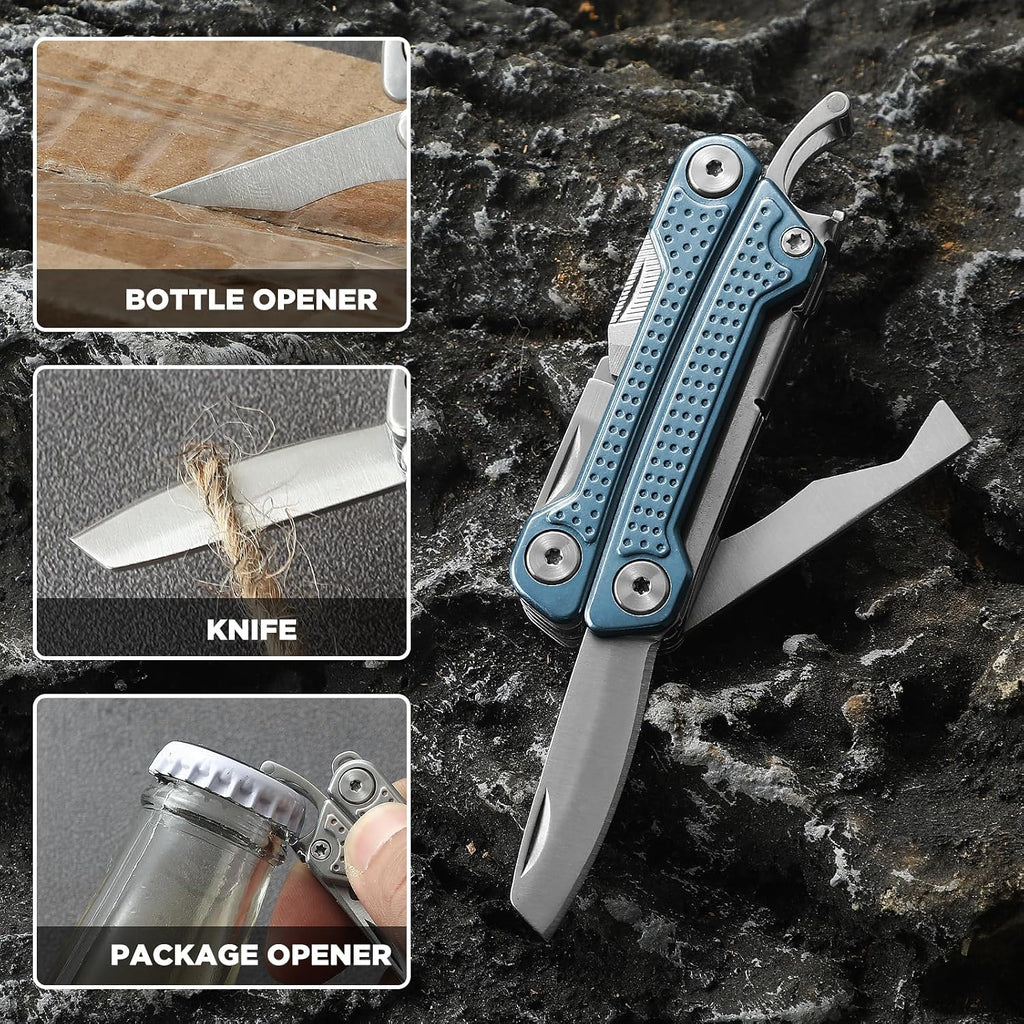 VIRENKNIFE Multitool,11-in-1 Mini EDC Multitool, Gifts for Men, Stainless Steel Multi Tool Pliers with Pocket Knife