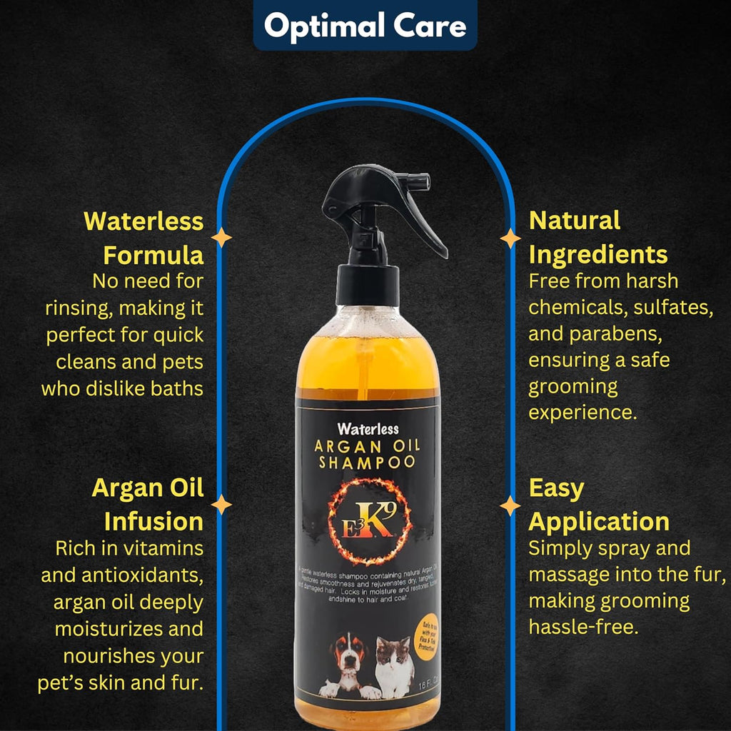 K9 Waterless Dog Shampoo 16 oz - Argan Oil Scented Dry Shampoo for Dogs & Cats - No Rinse - Waterless Pet Shampoo for