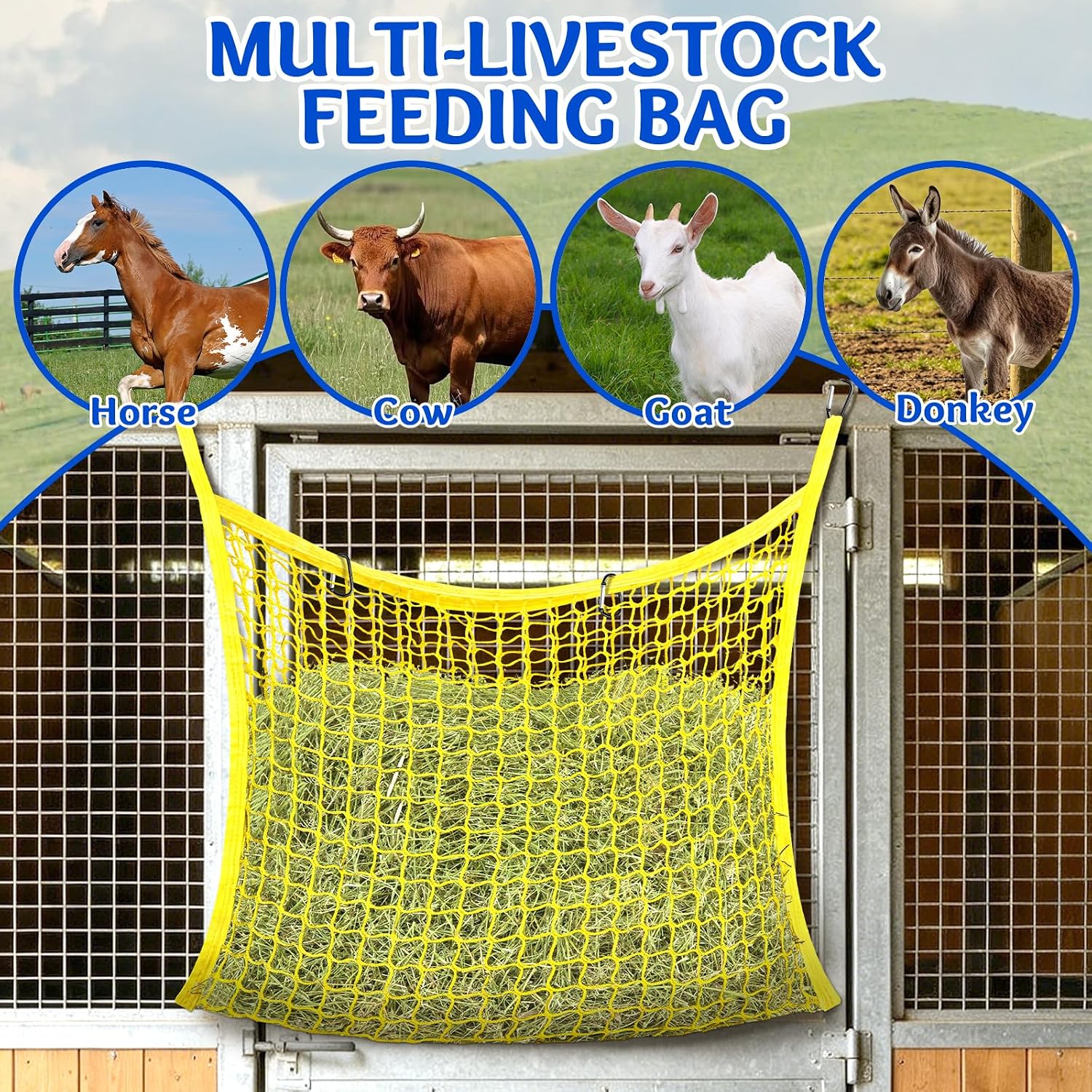 3 Pcs Hay Bags for Horses, Slow Feed Hay Nets for Horses Goat Sheep, Large Capacity Hay Feeder for Stall, Trailer