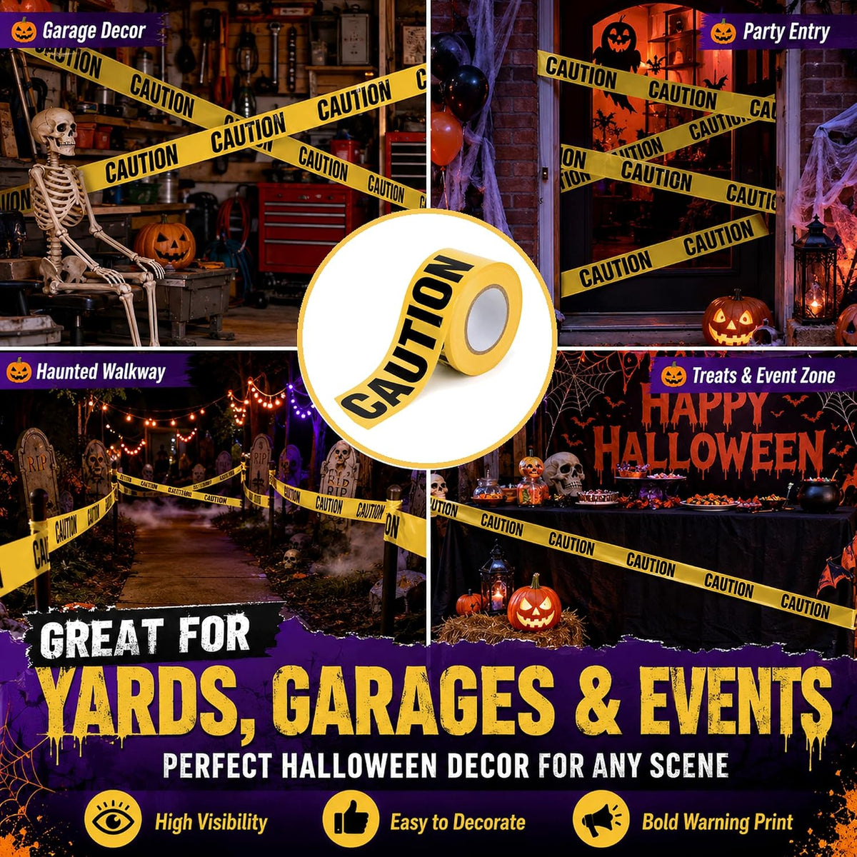 6 Roll Caution Tape 3 in x 1000 ft Yellow Black Warning Tape