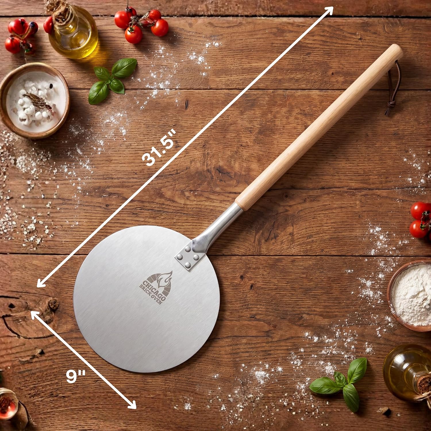 9-Inch Aluminum Turning Pizza Peel, Detachable Handle